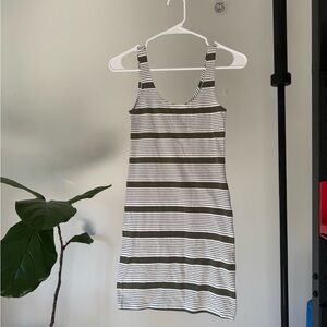 Striped Sleeveless Mini Dress - green and White